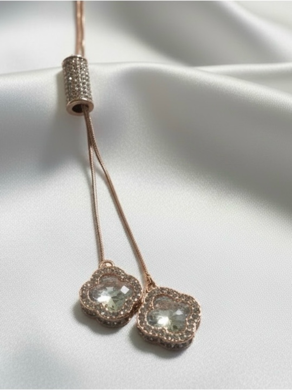 Rose Gold Bolo Tie Style Crystal Drop Snake Chain Necklace - Women's Jewelry